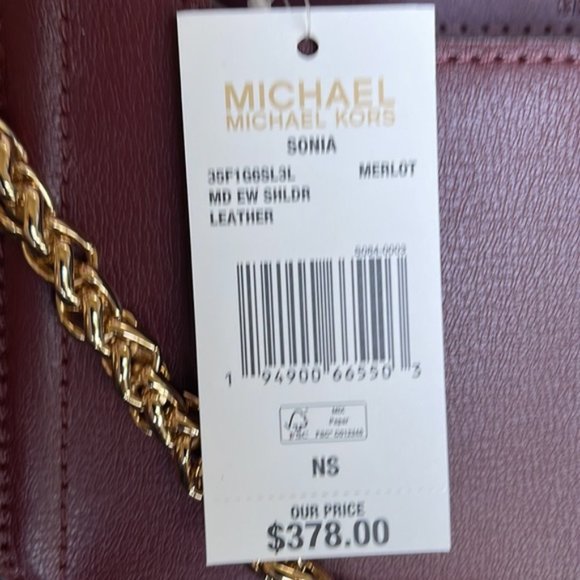 Michael Kors Sonia Medium Leather Shoulder Bag Merlot - Picture 10 of 16